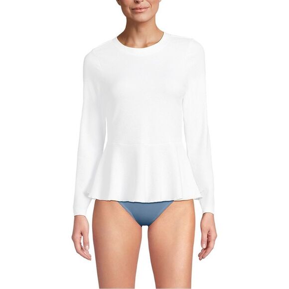 Land's End Rashguard SPF 50 Long Sleeve Pique Peplum White Lightweight size Med - Picture 3 of 5
